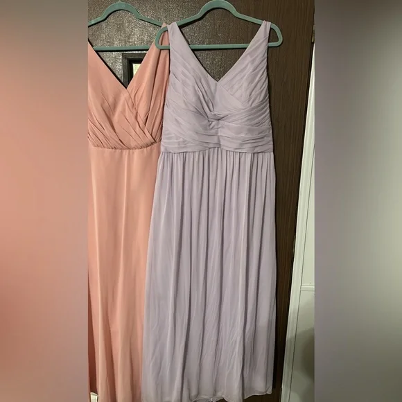 david's bridal cross back bridesmaid dress Hunter Green Ruffled Satin Maxi Dress